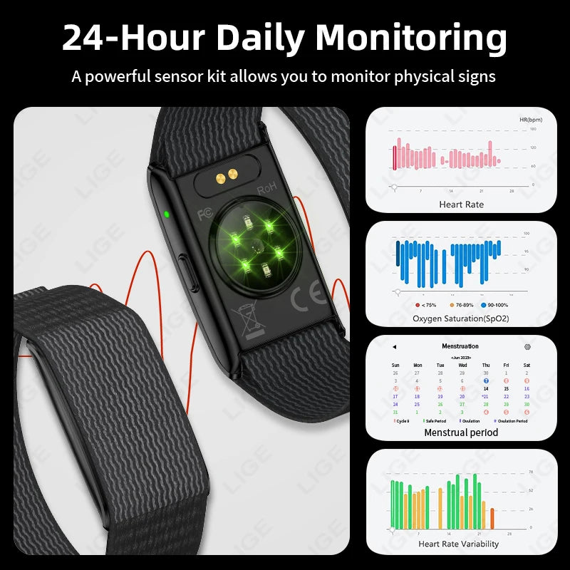 LIGE New GPS Sports Smart Bracelet Men AI Healthy Blood Pressure Fitness Tracker Pedometer Call Reminder Smartwatch Band Women